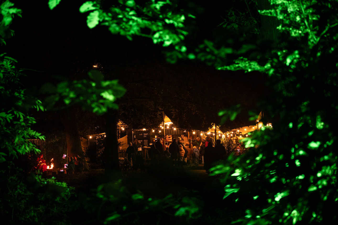 Experience Trompenburg by Night. Wander through illuminated gardens, enjoy light art, Sip & Paint, lanterns and forest bathing in Rotterdam.